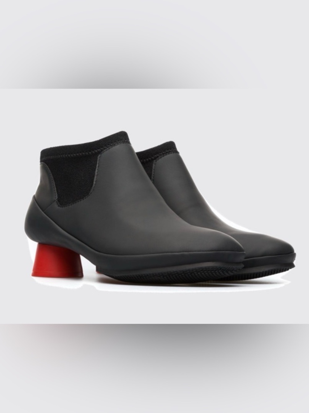 Camper NEARLY NEW Alright black leather/elastic ankle boot w/ red heel-39 (US 8)